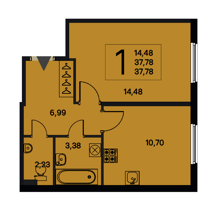1-комнатная квартира 37.78 м², 1/4 эт., ЖК «Новое Сертолово. Гармония»